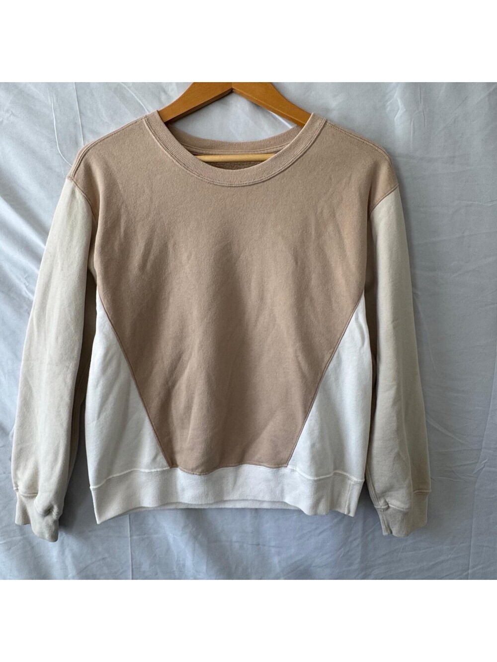 Abercrombie Fitch Sweatshirt S Tan Beige Colorblock Crewneck Oversized Soft